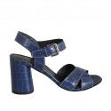 Sandalo da donna con cinturino in pelle stampata blu tacco 7