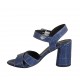 Woman's strap sandal in blue printed leather heel 7 - Available sizes:  33, 42, 43, 44