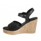 Woman's strap platform sandal in black braided leather wedge heel 9 - Available sizes:  32, 33, 34