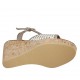 Woman's strap platform sandal in taupe, white and tan-colored braided leather wedge heel 9 - Available sizes:  33, 34
