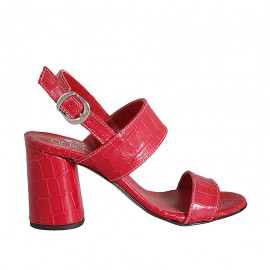 Sandalia para mujer con cinturon en piel imprimida roja tacon 7 - Tallas disponibles:  43, 44