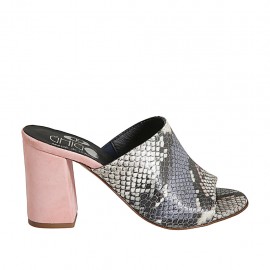 Sabo abierto para mujer en gamuza rosa y piel estampada multicolor tacon 7 - Tallas disponibles:  42, 43