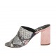 Woman's open mules in pink suede and multicolored printed leather heel 7 - Available sizes:  42, 43