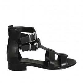 Woman's open shoe with zipper and buckles in black leather heel 2 - Available sizes:  42, 43, 44, 45