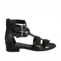 Scarpa aperta da donna con cerniera e fibbie in pelle nera tacco 2