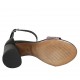 Zapato abierto para mujer con cinturon al tobillo en piel negra y gamuza imprimida rosa a rayas tacon 7 - Tallas disponibles:  34, 42, 43, 44