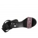 Woman's open shoe with ankle strap in black leather and printed striped pink suede heel 7 - Available sizes:  34, 42, 43, 44