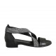 Woman's open shoe with elastic bands and rhinestones in black leather heel 2 - Available sizes:  33, 34, 42, 43