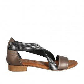 Woman's open shoe with elastic bands and rhinestones in bronze leather heel 2 - Available sizes:  33, 42