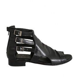 Woman's open shoe with zipper and straps in black leather heel 2 - Available sizes:  42