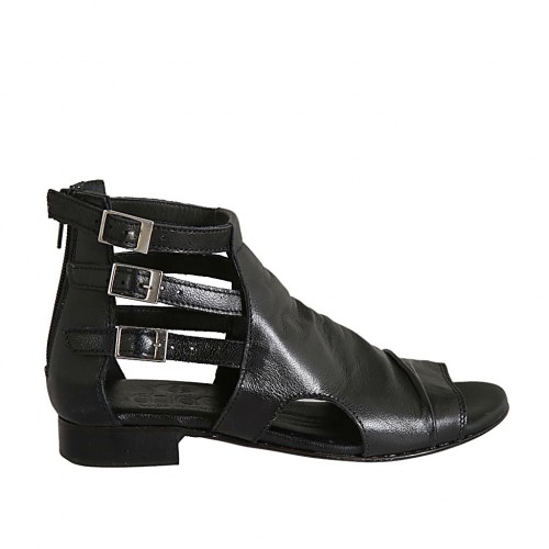 Scarpa aperta da donna con cerniera e cinturini in pelle nera tacco 2 - Misure disponibili: 42