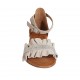 Zapato abierto con cinturon para mujer en gamuza beis y piel estampada platino tacon 2 - Tallas disponibles:  33, 34, 42, 43, 44