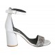 Woman's open shoe with ankle strap in white printed leather and printed striped multicolored suede heel 7 - Available sizes:  33, 34, 42, 43, 44