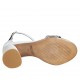 Zapato abierto para mujer con cinturon al tobillo en piel imprimida blanca y gamuza imprimida a rayas multicolores tacon 7 - Tallas disponibles:  33, 34, 42, 43, 44
