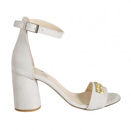 Woman's open shoe with ankle strap and studs in beige suede heel 7 - Available sizes:  32, 33, 42, 43, 44, 45