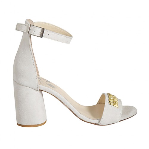 Zapato abierto con cinturon al tobillo y tachuelas para mujer en gamuza beis tacon 7 - Tallas disponibles:  32, 33, 42, 43, 44, 45