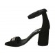 Zapato abierto con cinturon al tobillo y tachuelas para mujer en gamuza negra tacon 7 - Tallas disponibles:  45