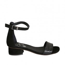 Scarpa aperta da donna con cinturino alla caviglia in camoscio e pelle stampata nera tacco 3 - Misure disponibili: 33, 43, 44