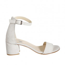 Scarpa aperta da donna in camoscio color ghiaccio con cinturino alla caviglia tacco 5 - Misure disponibili: 32, 33, 42, 43, 44, 45