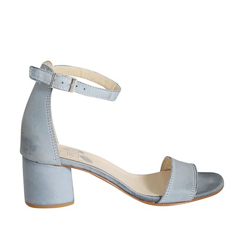 Offener Damenschuh aus hellblauem Leder mit Riem Absatz 5 - Verfügbare Größen:  32, 42, 43, 44, 45