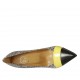 Zapato de salon puntiagudo para mujer en piel negra y blanca y charol amarillo tacon 9 - Tallas disponibles:  42, 44