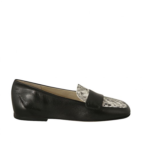 Mocasino para mujer en piel negra y imprimida multicolor tacon 1 - Tallas disponibles:  43, 45