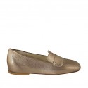 Woman's mocassin in bronze laminated leather heel 1