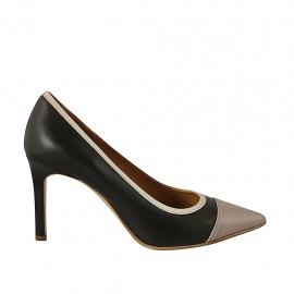 Decolté a punta da donna in pelle nera e vernice rosa e beige tacco 8 - Misure disponibili: 31, 34, 42, 43, 44