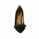 Zapato de salon puntiagudo para mujer con moño y tachuelas en tela de lunares transparente y gamuza negra tacon 7 - Tallas disponibles:  33, 34, 45