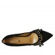 Decolté a punta da donna con fiocco e borchie in tessuto trasparente a pois e camoscio nero tacco 7 - Misure disponibili: 32, 33, 34, 42, 43, 44, 45