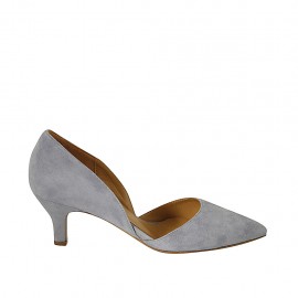 Scarpa aperta da donna in camoscio avio tacco 5 - Misure disponibili: 33, 34, 42, 43, 44, 46