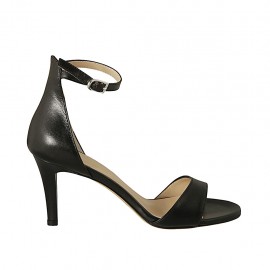 Escarpin ouvert pour femmes avec courroie à la cheville en cuir noir talon 7 - Pointures disponibles:  32, 46