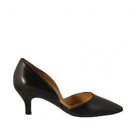 Chaussure ouverte pour femmes en cuir noir talon 5 - Pointures disponibles:  34, 43