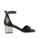Zapato abierto con cinturon para mujer en piel negra y laminada plateada tacon 5 - Tallas disponibles:  42, 43