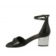 Zapato abierto con cinturon para mujer en piel negra y laminada plateada tacon 5 - Tallas disponibles:  42, 43