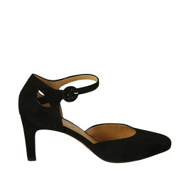 Scarpa aperta da donna con cinturino in camoscio nero tacco 7 - Misure disponibili: 33, 34, 42, 43, 44, 45, 46
