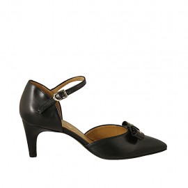 Escarpin ouvert pour femmes avec courroie et noeud en cuir noir talon 7 - Pointures disponibles:  34, 42, 43, 44, 45, 46