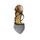 Scarpa aperta da donna con cinturino ed elastico in pelle nera e camoscio grigio tacco 8 - Misure disponibili: 32, 33, 34, 42, 43, 44, 45, 46