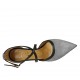 Scarpa aperta da donna con cinturino ed elastico in pelle nera e camoscio grigio tacco 8 - Misure disponibili: 32, 33, 34, 42, 43, 44, 45, 46