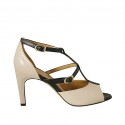 Woman's open shoe with straps in nude and black leather heel 8