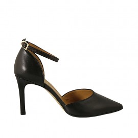 Zapato abierto para mujer con cinturon al tobillo en piel negra tacon 8 - Tallas disponibles:  42, 43, 45