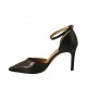 Zapato abierto para mujer con cinturon al tobillo en piel negra tacon 8 - Tallas disponibles:  42, 43, 45