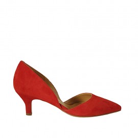 Woman's open shoe in red suede heel 5 - Available sizes:  33, 34, 42, 43, 44, 45, 46