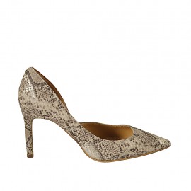 Zapato abierto para mujer en gamuza estampada beis y marron tacon 8 - Tallas disponibles:  42