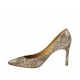Woman's open shoe in beige and brown printed suede heel 8 - Available sizes:  42