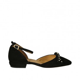 Chaussure ouvert pour femmes avec courroie, noeud et goujons en daim noir talon 2 - Pointures disponibles:  43, 44, 46