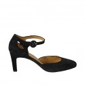Zapato abierto para mujer con cinturon en gamuza azul tacon 7