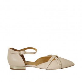 Chaussure ouverte pour femmes en cuir nue avec courroie et goujons talon 1 - Pointures disponibles:  33, 45, 46