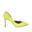 Scarpa aperta al lato da donna in pelle gialla fluorescente tacco 8