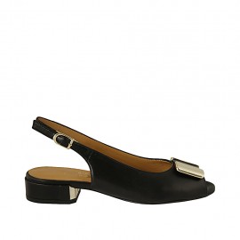 Sandale pour femmes avec accessoire en cuir noir talon 2 - Pointures disponibles:  43, 46